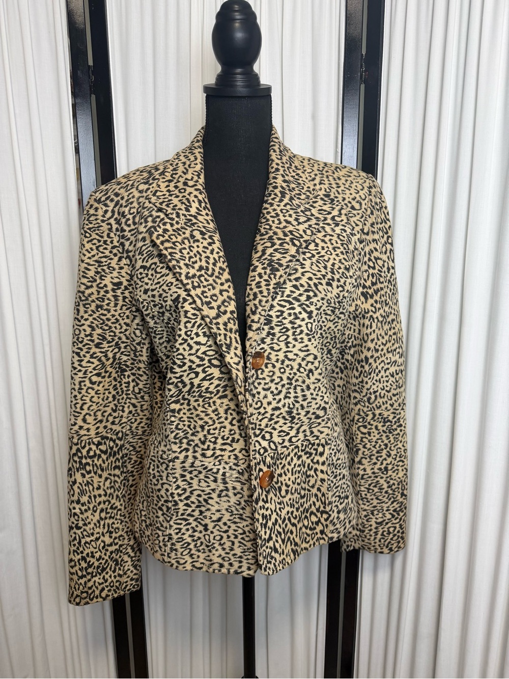 Magic Leopard Print Leather Patchwork Blazer - Tan & Black
